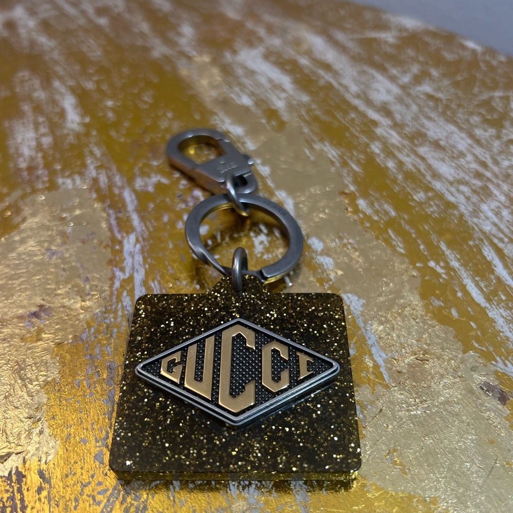 Gucci Black and Gold Glitter Plexiglass Game Patch Keychain/Keycharm